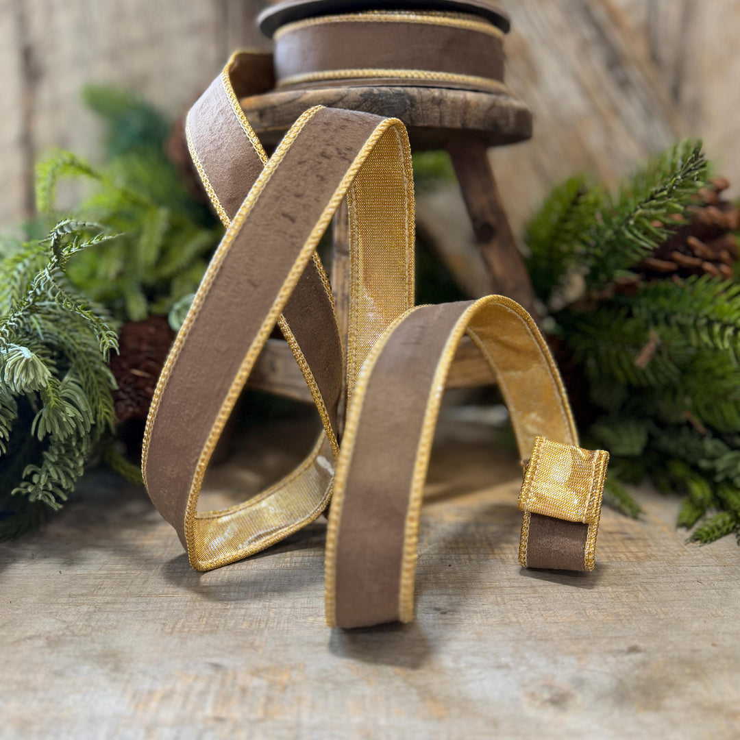 1" Taupe Brown Velvet RIbbon, Wired Ribbon, Brown Velvet Ribbon, Christmas Velvet Ribbon, Fall Ribbon, Designer Velvet Ribbon