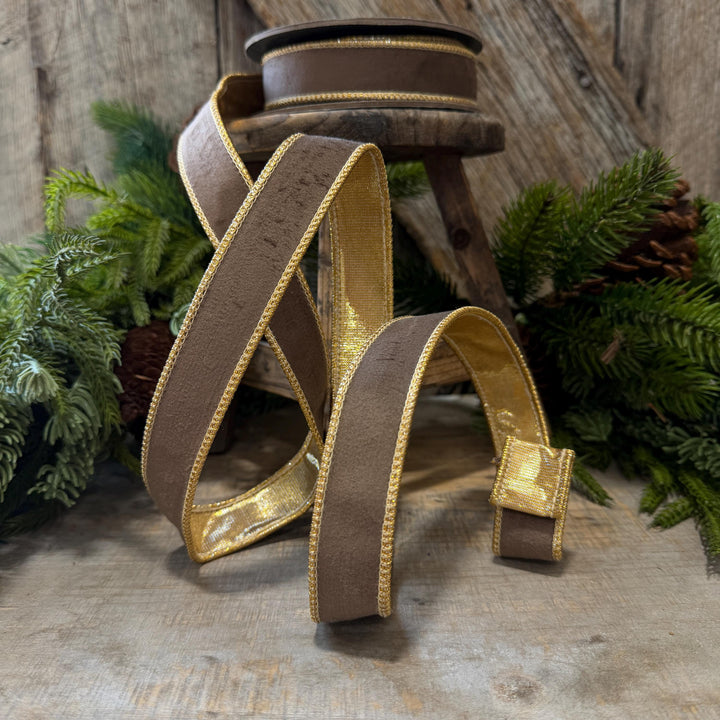 1" Taupe Brown Velvet RIbbon, Wired Ribbon, Brown Velvet Ribbon, Christmas Velvet Ribbon, Fall Ribbon, Designer Velvet Ribbon