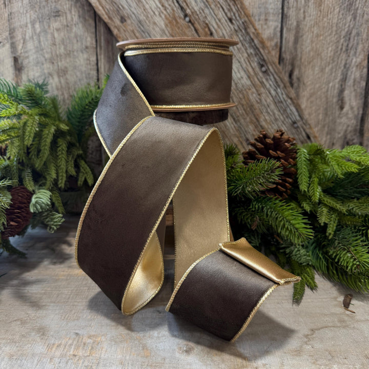 2.5" Taupe Brown Velvet RIbbon, Wired Ribbon, Brown Velvet Ribbon, Christmas Velvet Ribbon, Fall Ribbon, Designer Velvet Ribbon