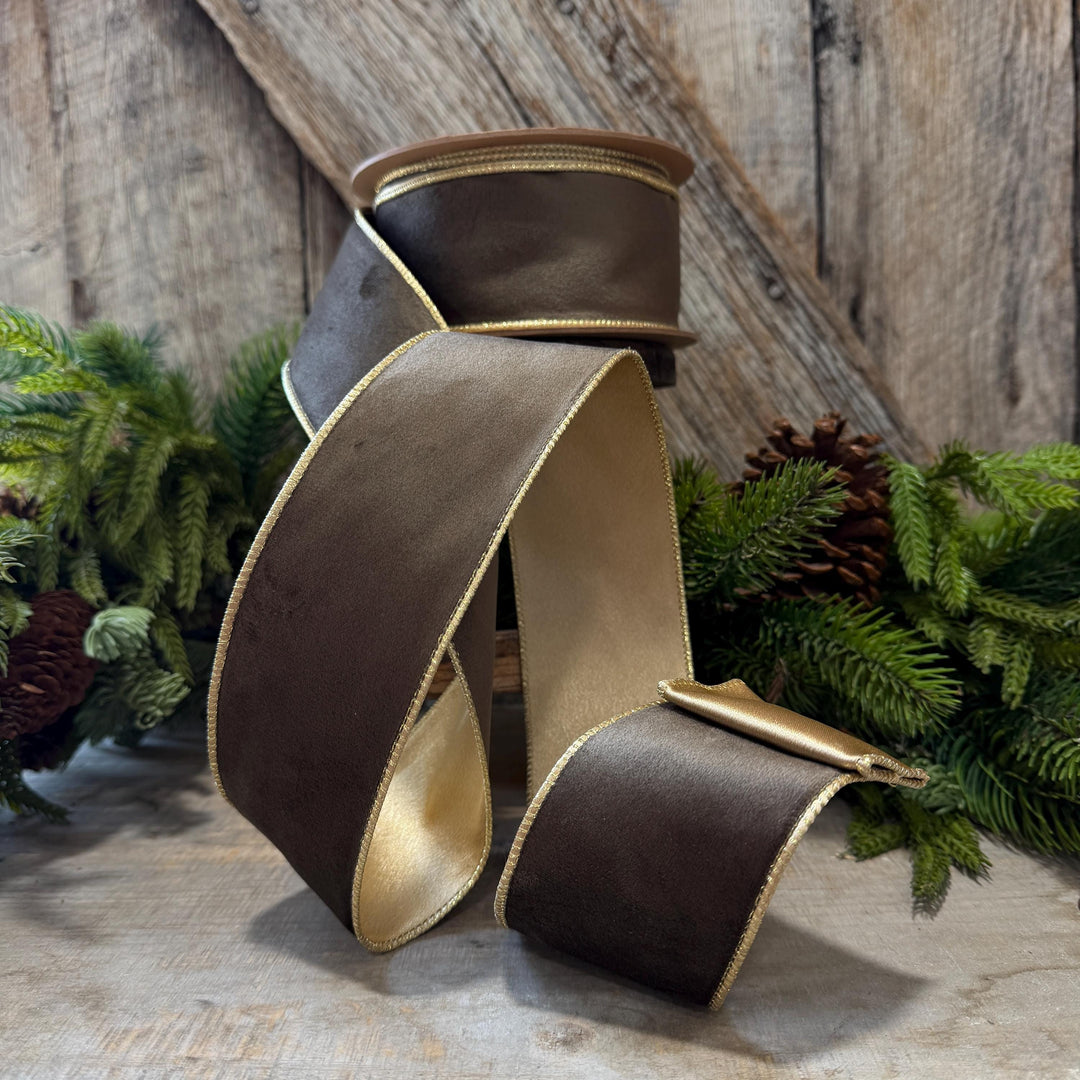 2.5" Taupe Brown Velvet RIbbon, Wired Ribbon, Brown Velvet Ribbon, Christmas Velvet Ribbon, Fall Ribbon, Designer Velvet Ribbon