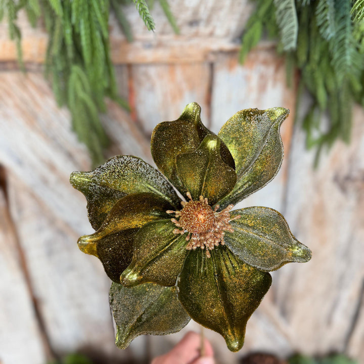 23" Forest Green Velvet Magnolia, Christmas Magnolia, Faux Magnolia Stem, Glitz Magnolia, Green Christmas Floral, Christmas Tree Floral