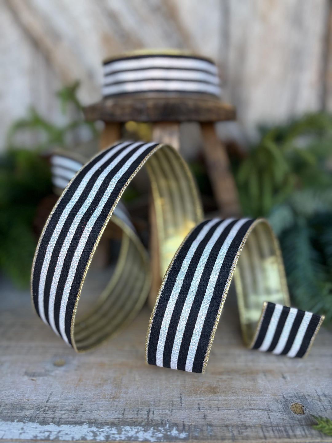 1.5" Black and White Stripe Ribbon, Cabana Stripe Ribbon