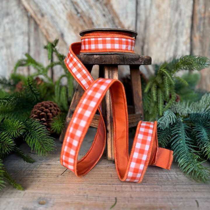1" Orange Check Ribbon, D. Stevens Orange Plaid Ribbon, Fall Ribbon