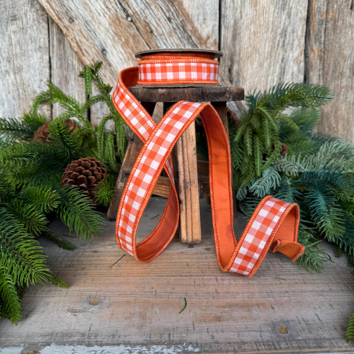 1" Orange Check Ribbon, D. Stevens Orange Plaid Ribbon, Fall Ribbon