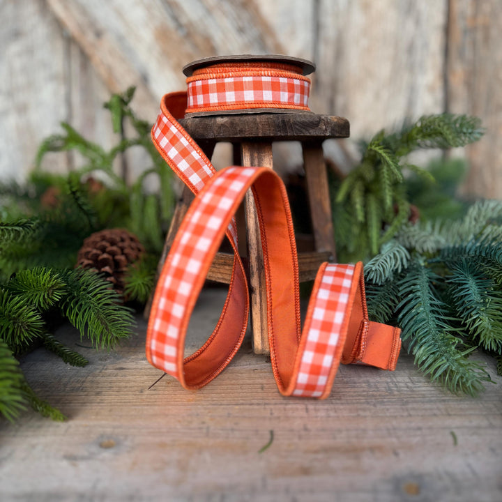 1" Orange Check Ribbon, D. Stevens Orange Plaid Ribbon, Fall Ribbon