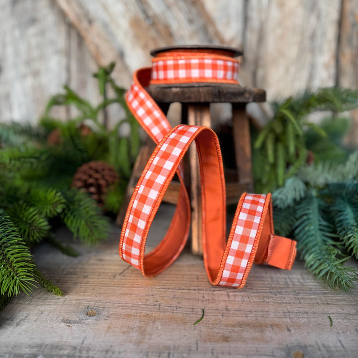 1" Orange Check Ribbon, D. Stevens Orange Plaid Ribbon, Fall Ribbon