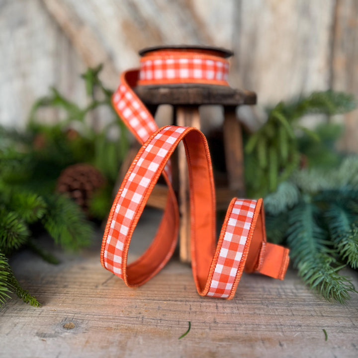 1" Orange Check Ribbon, D. Stevens Orange Plaid Ribbon, Fall Ribbon