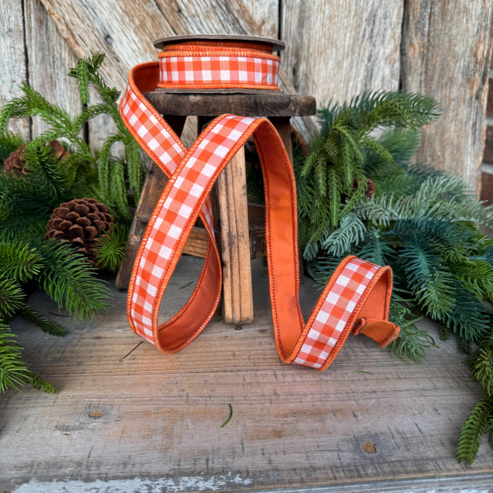 1" Orange Check Ribbon, D. Stevens Orange Plaid Ribbon, Fall Ribbon