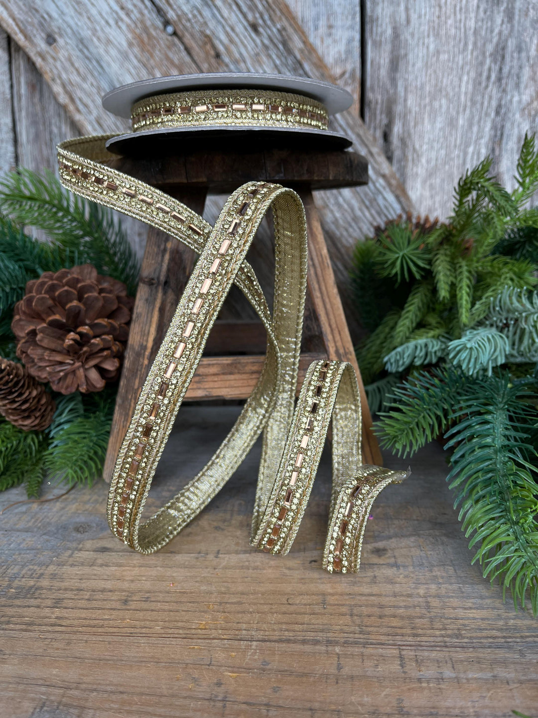3/4" Gold Jeweled Ribbon, Farrisilk Brilliant Baguettes Ribbon, RK809-50