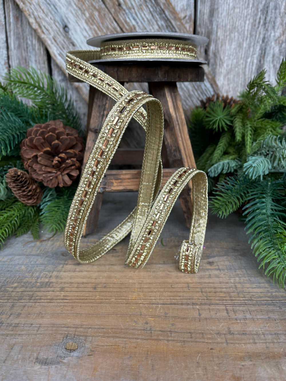 3/4" Gold Jeweled Ribbon, Farrisilk Brilliant Baguettes Ribbon, RK809-50