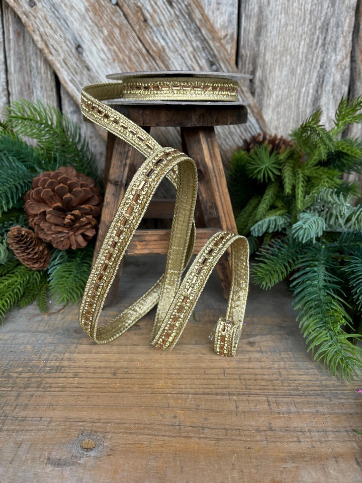3/4" Gold Jeweled Ribbon, Farrisilk Brilliant Baguettes Ribbon, RK809-50