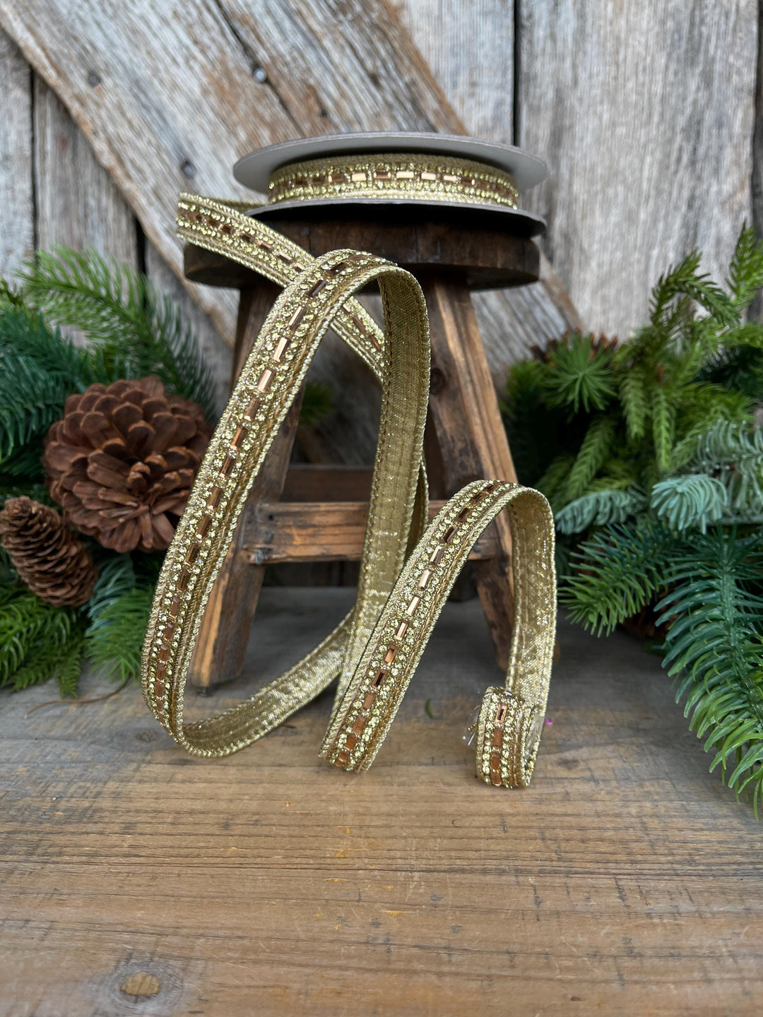 3/4" Gold Jeweled Ribbon, Farrisilk Brilliant Baguettes Ribbon, RK809-50