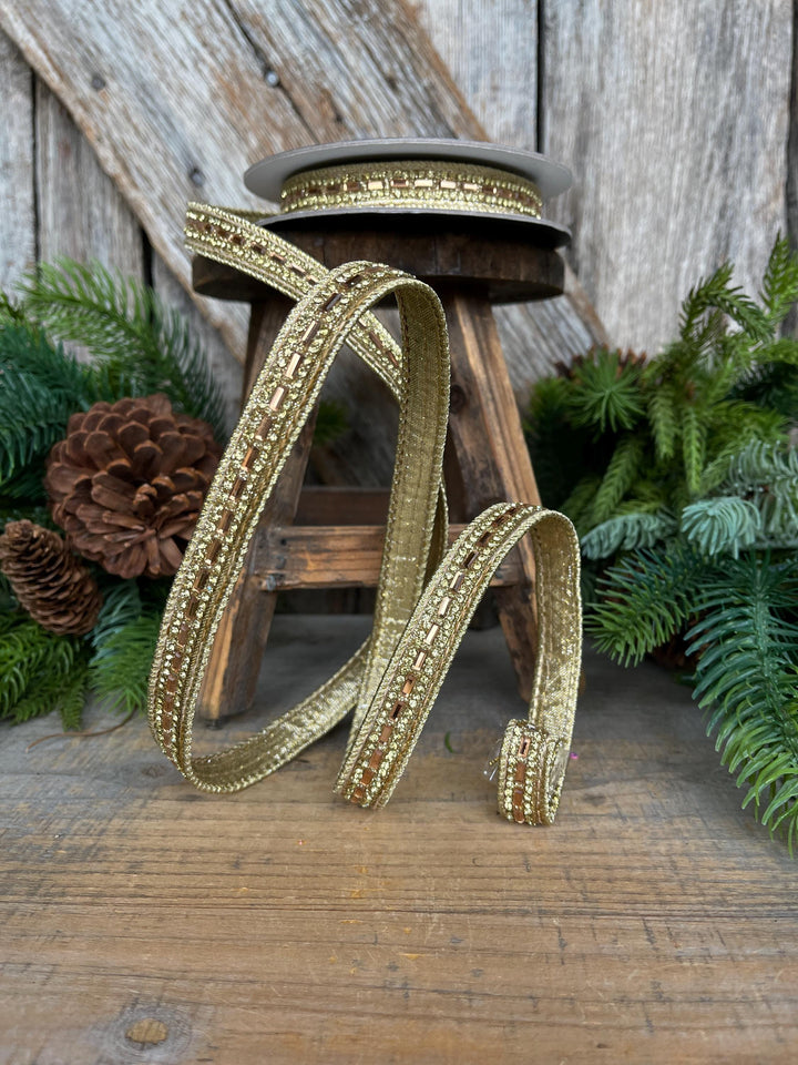 3/4" Gold Jeweled Ribbon, Farrisilk Brilliant Baguettes Ribbon, RK809-50