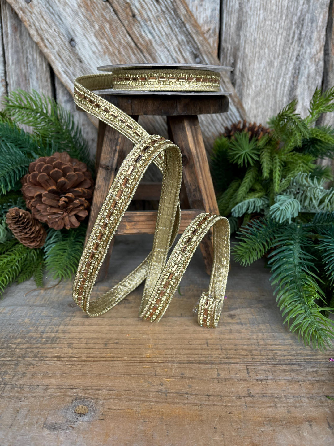 3/4" Gold Jeweled Ribbon, Farrisilk Brilliant Baguettes Ribbon, RK809-50