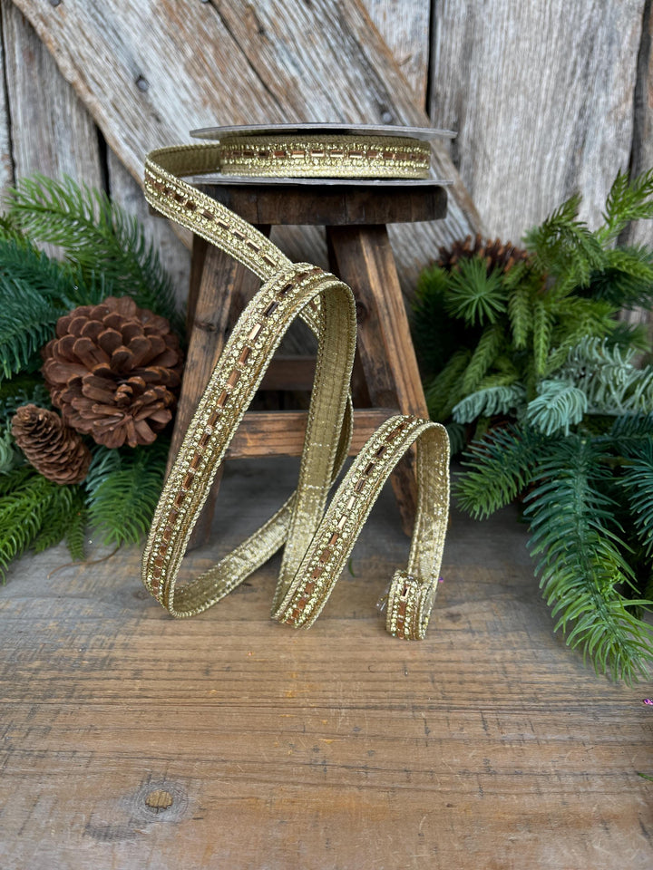 3/4" Gold Jeweled Ribbon, Farrisilk Brilliant Baguettes Ribbon, RK809-50