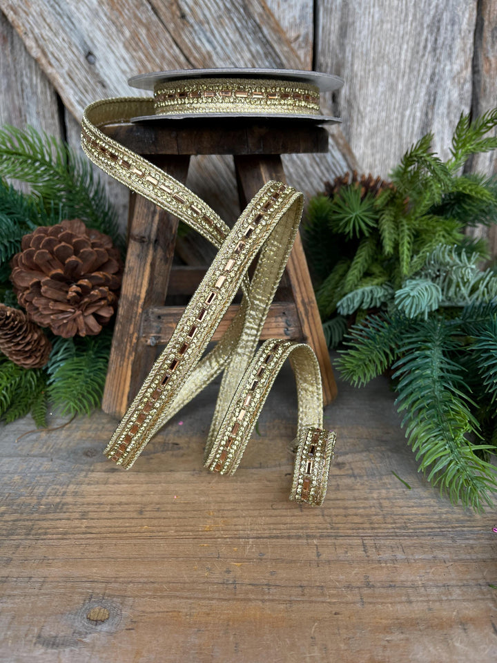 3/4" Gold Jeweled Ribbon, Farrisilk Brilliant Baguettes Ribbon, RK809-50