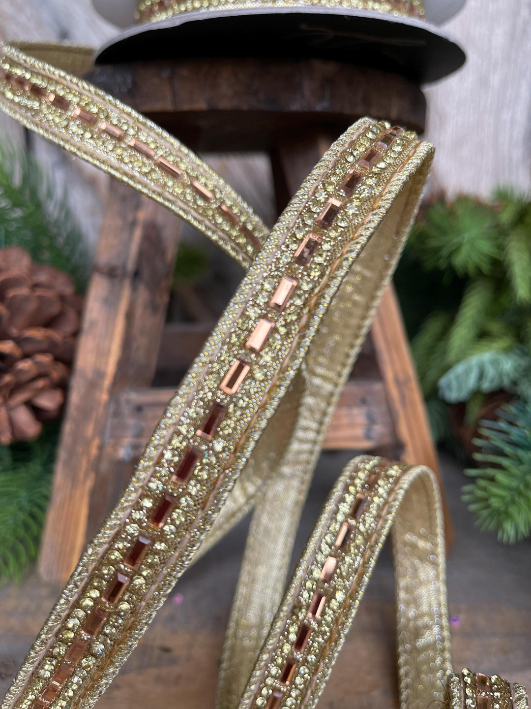 3/4" Gold Jeweled Ribbon, Farrisilk Brilliant Baguettes Ribbon, RK809-50