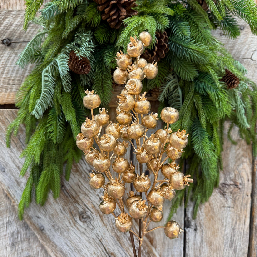26" Gold Berry Spray, Christmas Berry Spray, Christmas Berries, Gold Christmas Spray