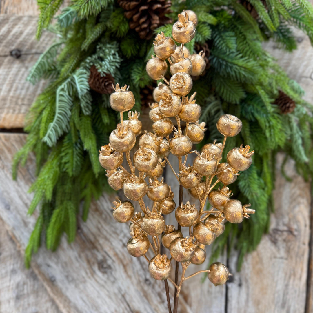 26" Gold Berry Spray, Christmas Berry Spray, Christmas Berries, Gold Christmas Spray