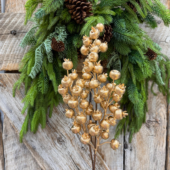 26" Gold Berry Spray, Christmas Berry Spray, Christmas Berries, Gold Christmas Spray