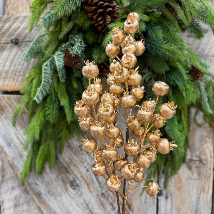 26" Gold Berry Spray, Christmas Berry Spray, Christmas Berries, Gold Christmas Spray