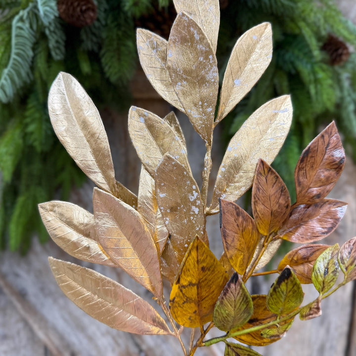 16" Gold Laurel Leaf Pick, Gold Christmas Spray