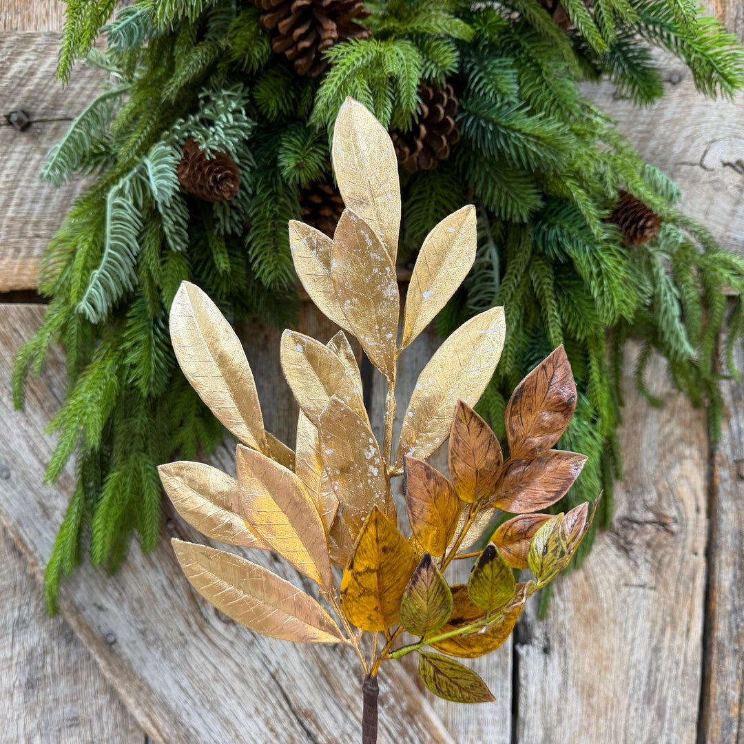 16" Gold Laurel Leaf Pick, Gold Christmas Spray