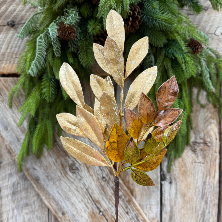 16" Gold Laurel Leaf Pick, Gold Christmas Spray