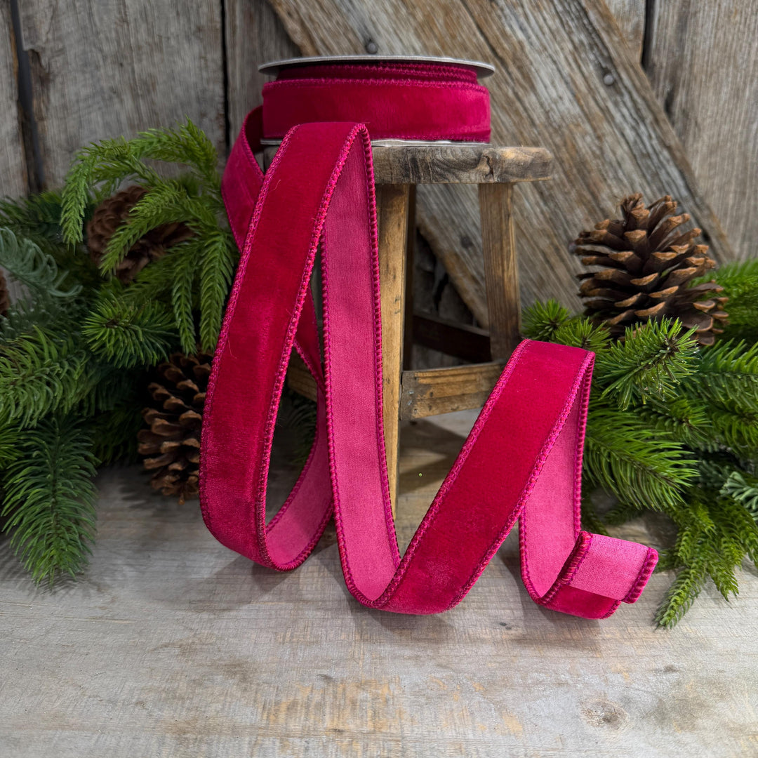 1” Hot Pink Velvet, Wired Velvet Ribbon, Christmas Ribbon