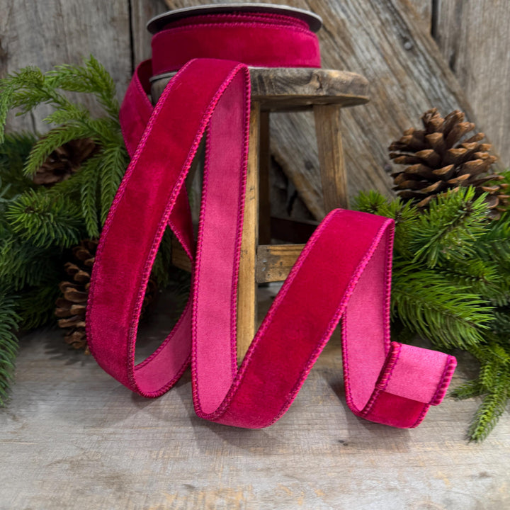 1” Hot Pink Velvet, Wired Velvet Ribbon, Christmas Ribbon