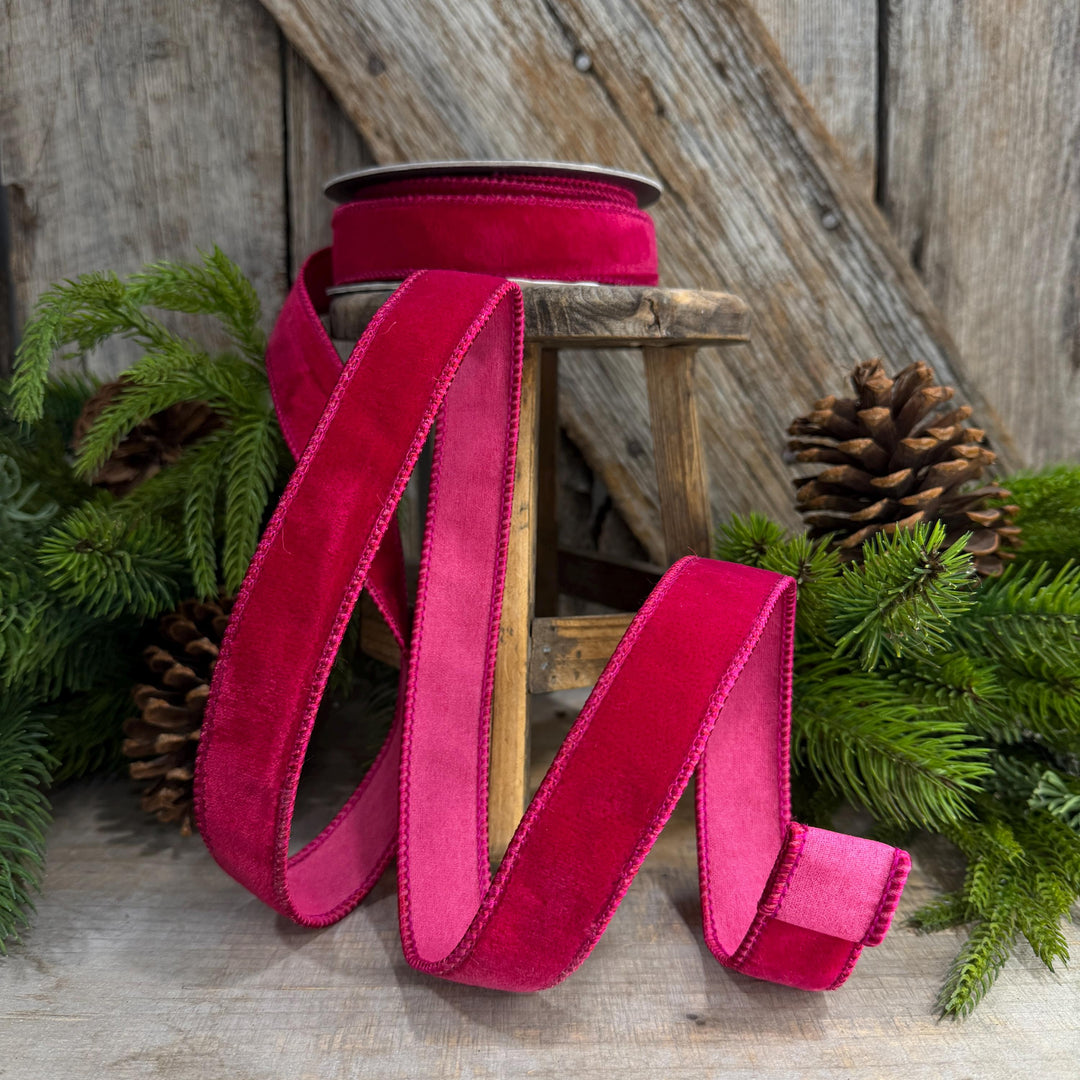 1” Hot Pink Velvet, Wired Velvet Ribbon, Christmas Ribbon