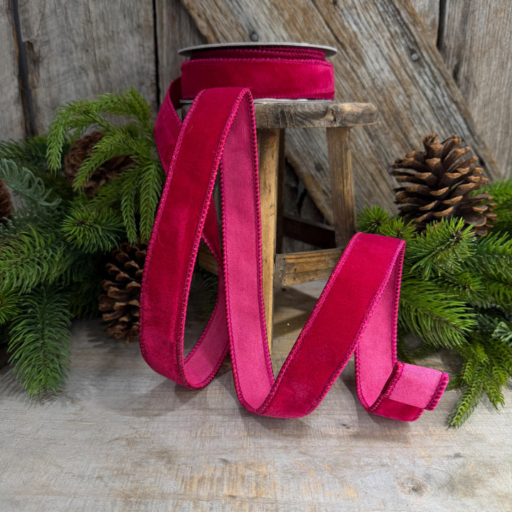 1” Hot Pink Velvet, Wired Velvet Ribbon, Christmas Ribbon
