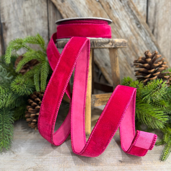 1” Hot Pink Velvet, Wired Velvet Ribbon, Christmas Ribbon