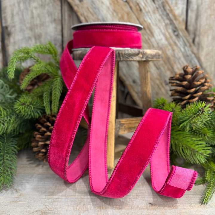 1” Hot Pink Velvet, Wired Velvet Ribbon, Christmas Ribbon