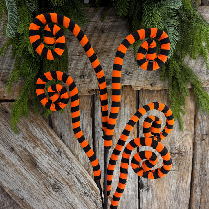 30" Orange Black Striped Halloween Spray, Curly Spray