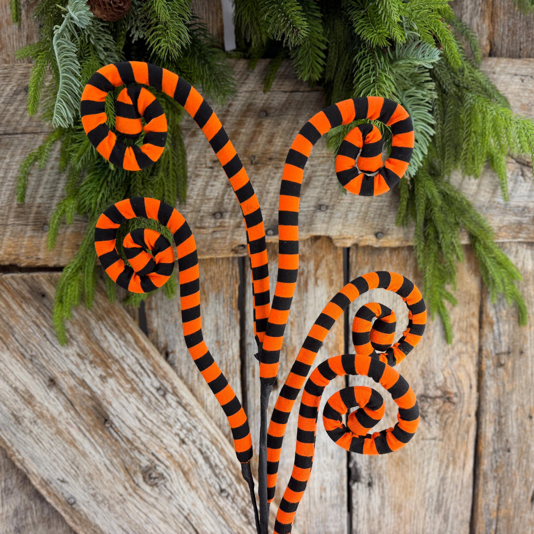30" Orange Black Striped Halloween Spray, Curly Spray
