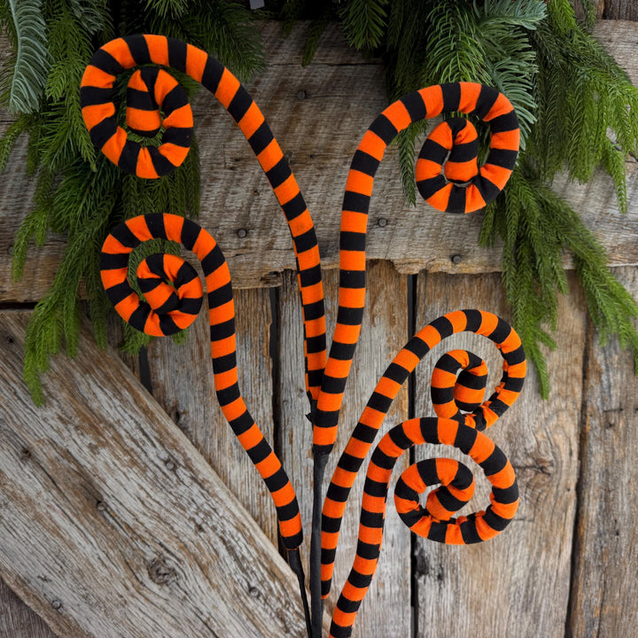 30" Orange Black Striped Halloween Spray, Curly Spray