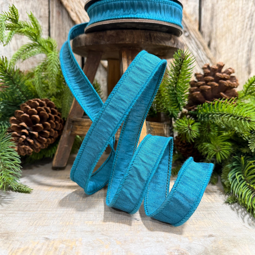 7/8" Jade Turquoise Ribbon, Wired Turquoise Ribbon