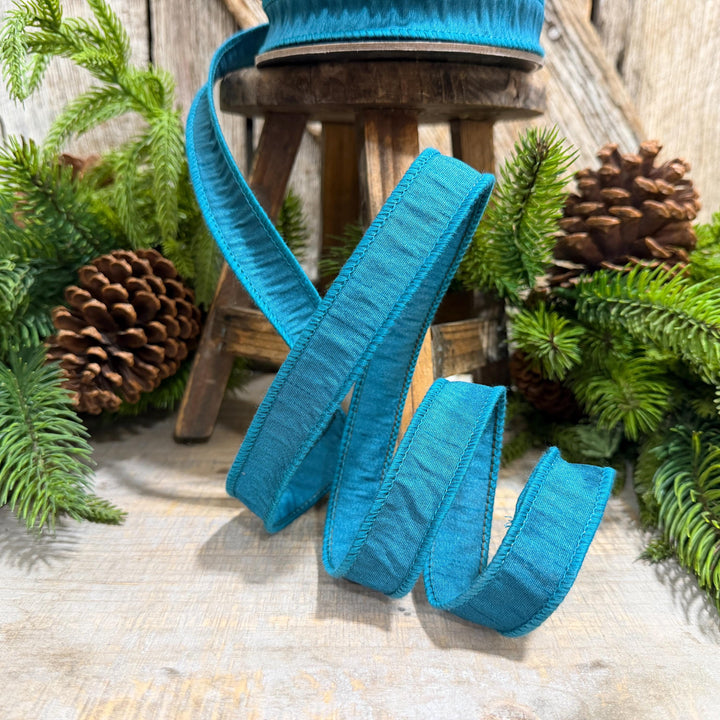 7/8" Jade Turquoise Ribbon, Wired Turquoise Ribbon