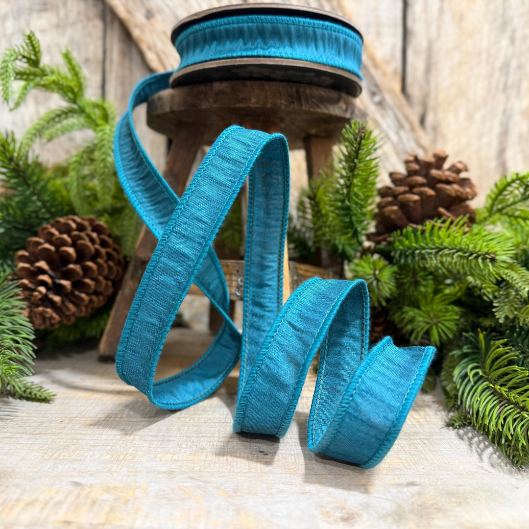 7/8" Jade Turquoise Ribbon, Wired Turquoise Ribbon