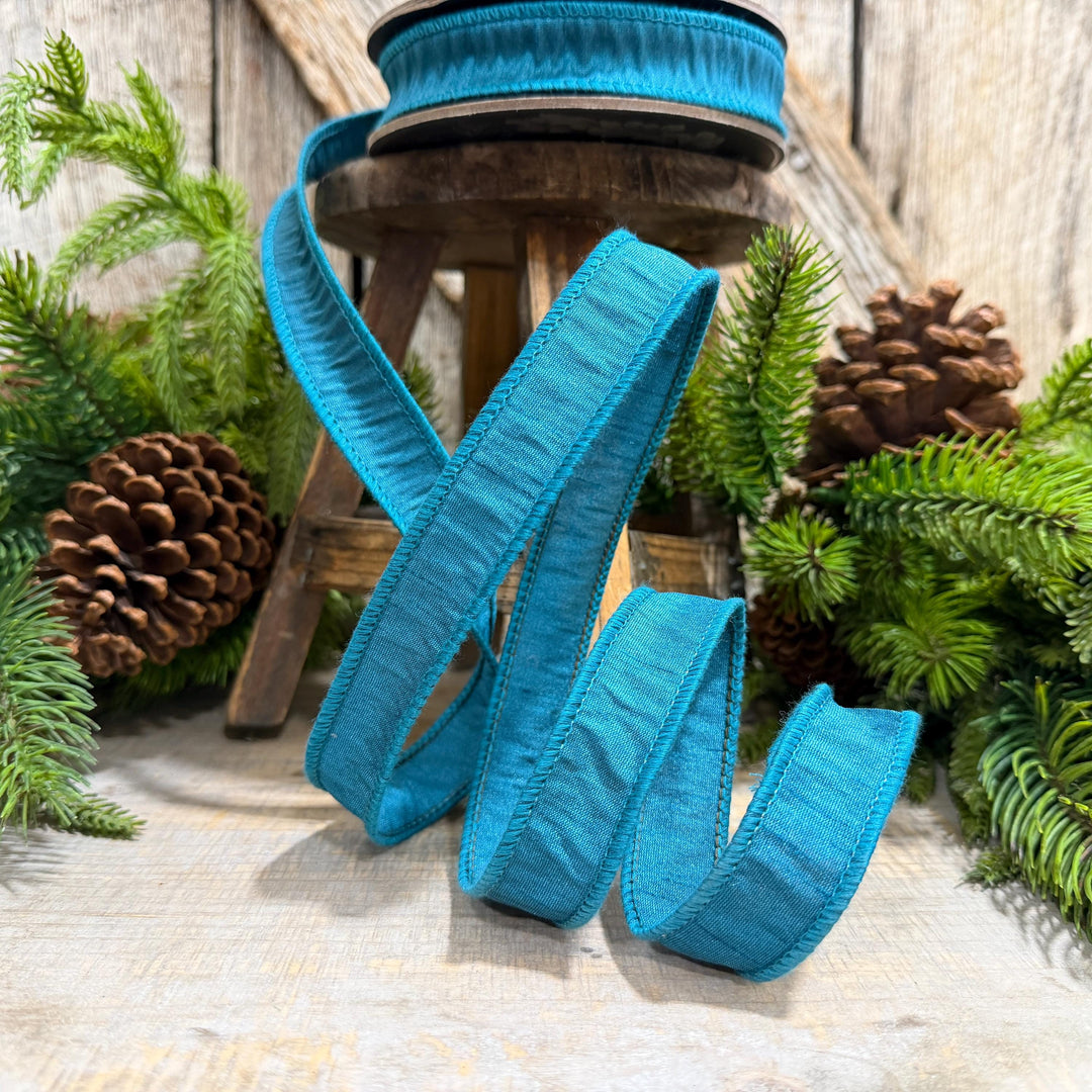 7/8" Jade Turquoise Ribbon, Wired Turquoise Ribbon