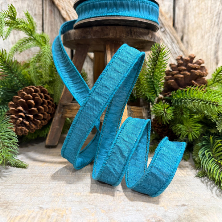 7/8" Jade Turquoise Ribbon, Wired Turquoise Ribbon