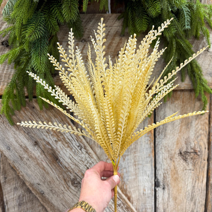 18" Fall Beaded Greenery Bush, Wheat Colored Greenery Bush, Fall Greenery