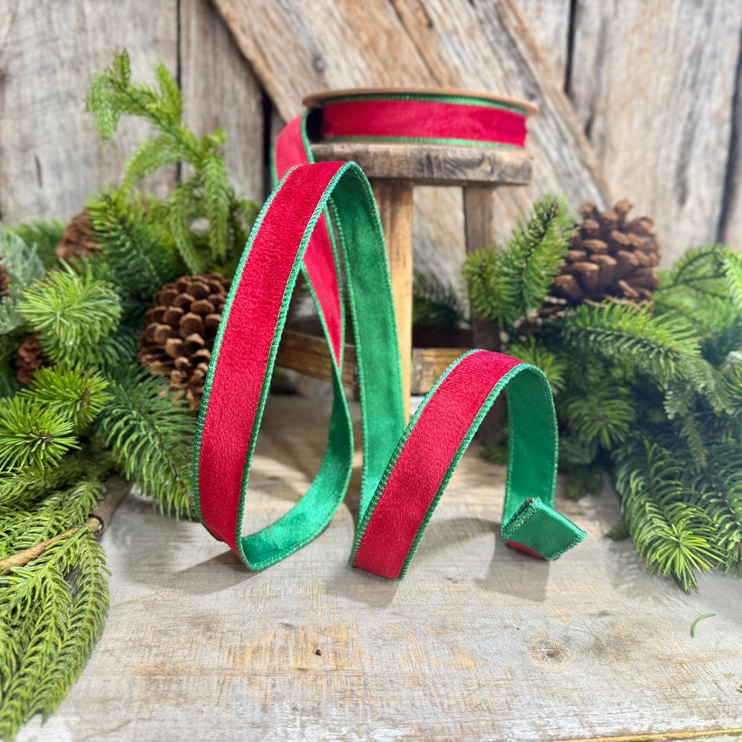 1" Red Green Velvet Ribbon, Red Velvet Ribbon, Christmas RIbbon, Red and Green Velvet Ribbon, Designer Ribbon, Gift Wrap Ribbon, Christmas