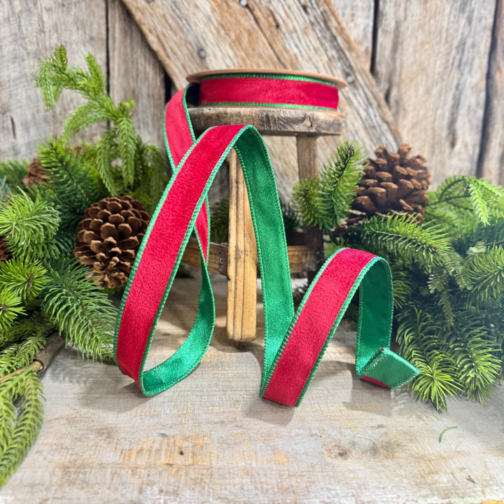 1" Red Green Velvet Ribbon, Red Velvet Ribbon, Christmas RIbbon, Red and Green Velvet Ribbon, Designer Ribbon, Gift Wrap Ribbon, Christmas