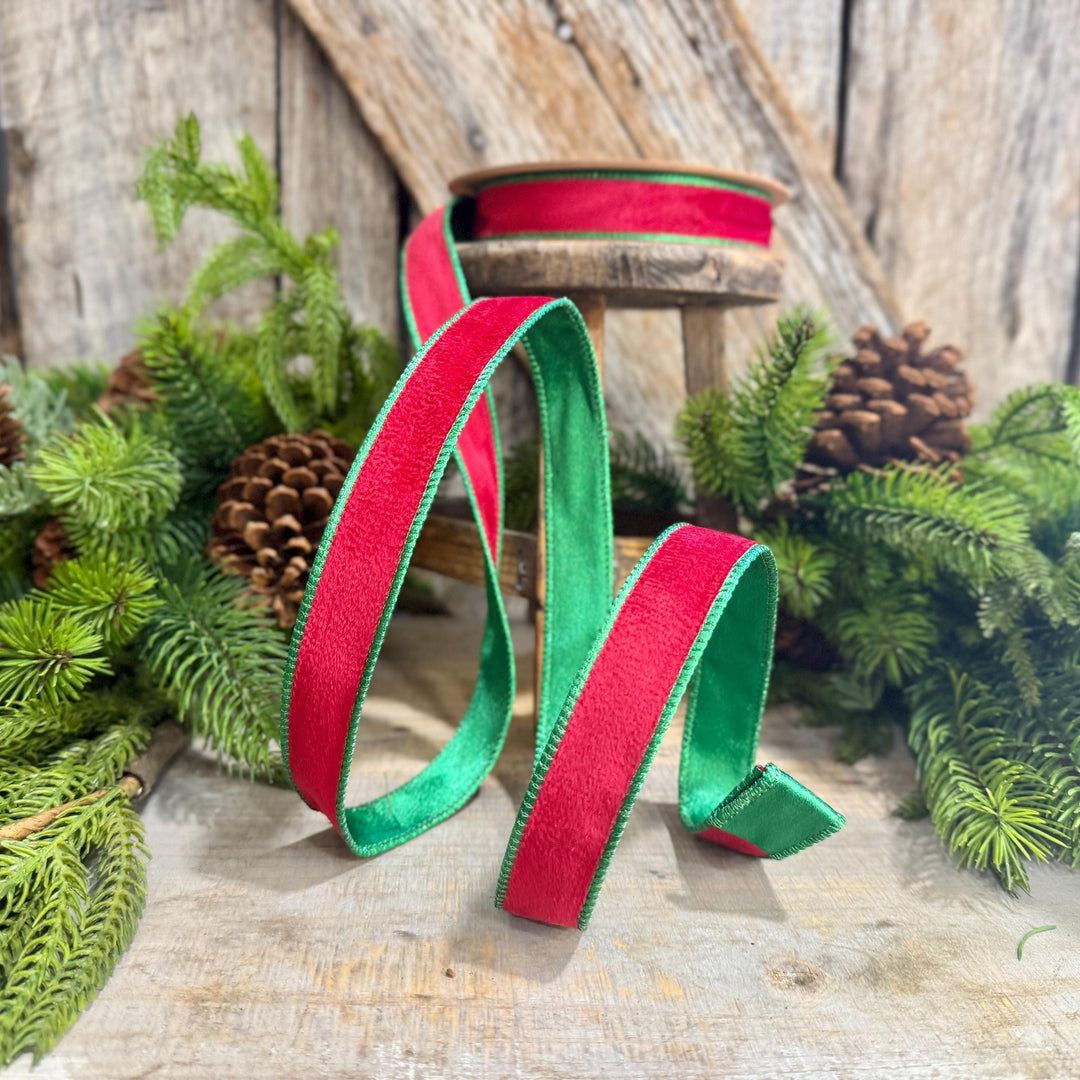 1" Red Green Velvet Ribbon, Red Velvet Ribbon, Christmas RIbbon, Red and Green Velvet Ribbon, Designer Ribbon, Gift Wrap Ribbon, Christmas