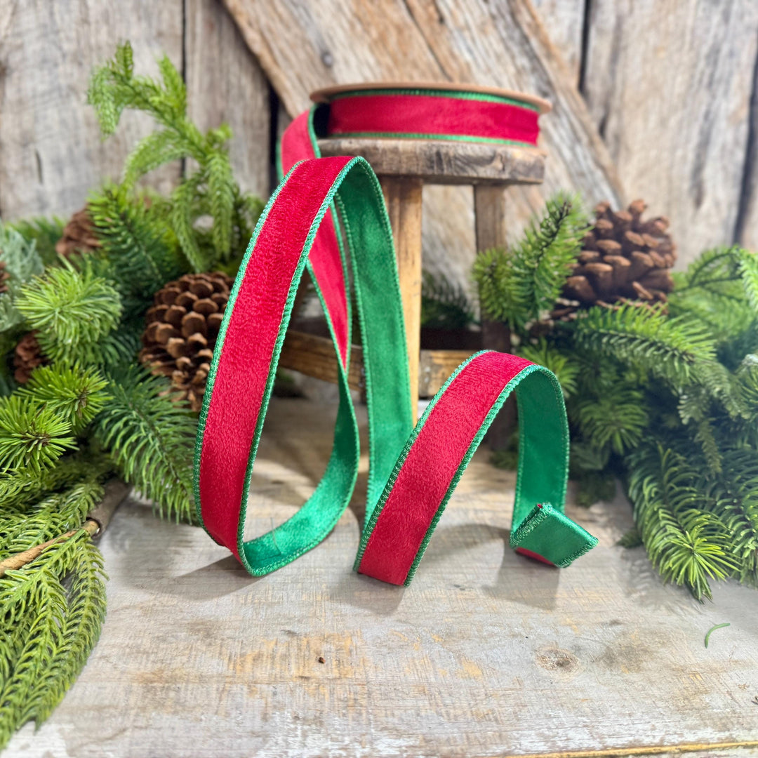 1" Red Green Velvet Ribbon, Red Velvet Ribbon, Christmas RIbbon, Red and Green Velvet Ribbon, Designer Ribbon, Gift Wrap Ribbon, Christmas