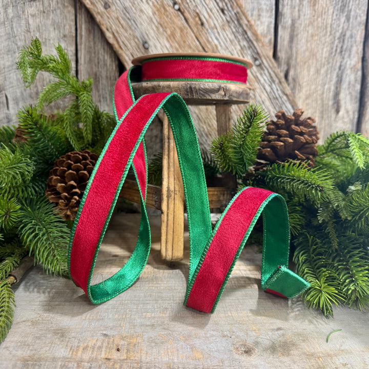 1" Red Green Velvet Ribbon, Red Velvet Ribbon, Christmas RIbbon, Red and Green Velvet Ribbon, Designer Ribbon, Gift Wrap Ribbon, Christmas