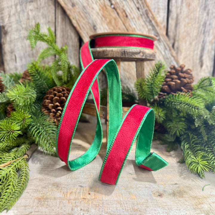 1" Red Green Velvet Ribbon, Red Velvet Ribbon, Christmas RIbbon, Red and Green Velvet Ribbon, Designer Ribbon, Gift Wrap Ribbon, Christmas