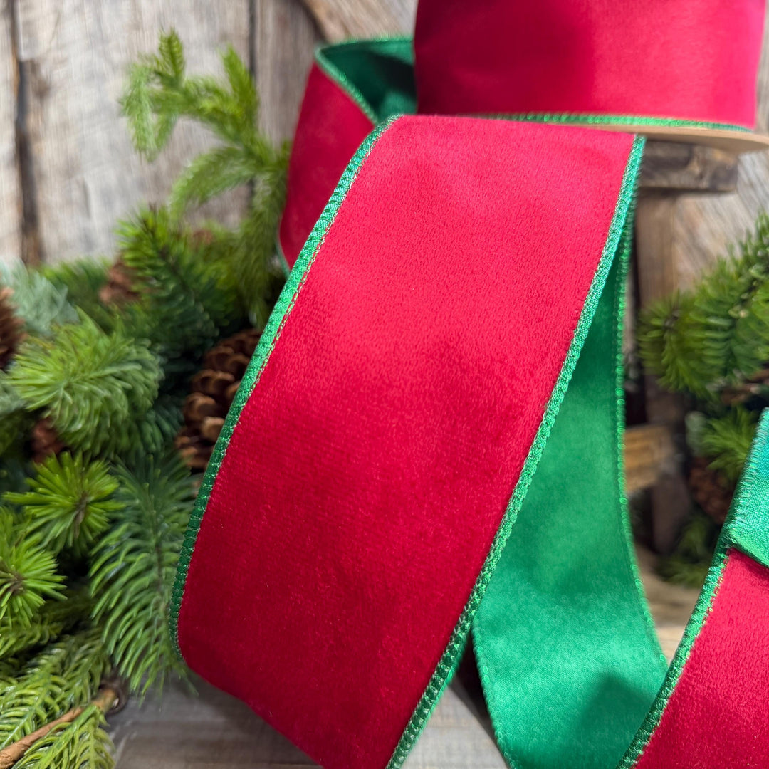 2.5" Red Green Velvet Ribbon, Red Velvet Ribbon, Christmas RIbbon, Red and Green Velvet Ribbon, Designer Ribbon, Gift Wrap Ribbon, Christmas